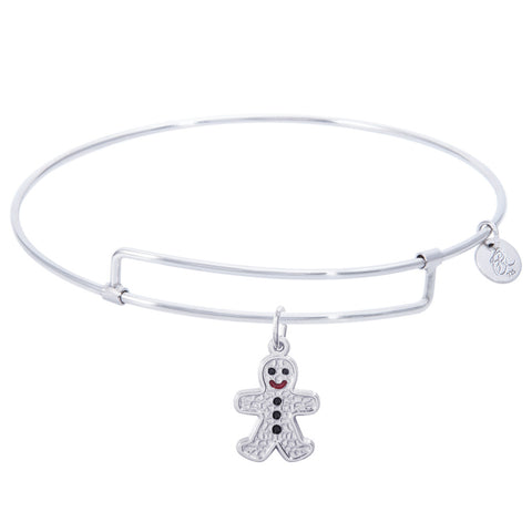 Sterling Silver Pure Bangle Bracelet With Gingerbread Man Charm