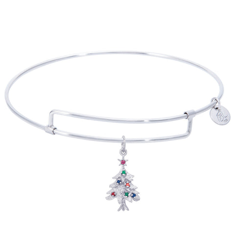 Sterling Silver Pure Bangle Bracelet With Christmas Tree Charm