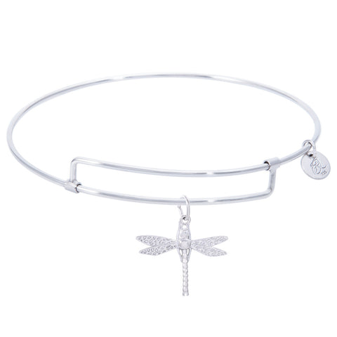 Sterling Silver Pure Bangle Bracelet With Dragonfly Charm
