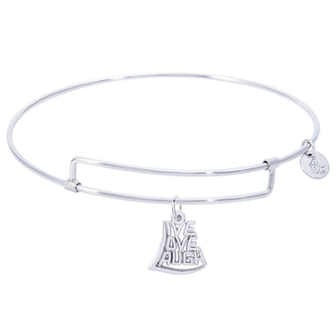 Sterling Silver Pure Bangle Bracelet With Live,Love,Laugh Charm
