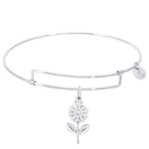 Sterling Silver Pure Bangle Bracelet With Daisy Charm