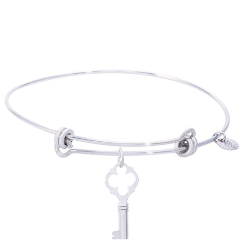 Sterling Silver Balanced Bangle Bracelet With Key Charm