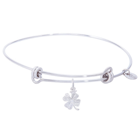 Sterling Silver Balanced Bangle Bracelet With 4 Leaf Clover Charm