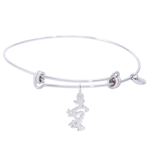 Sterling Silver Balanced Bangle Bracelet With Love Symbol Charm