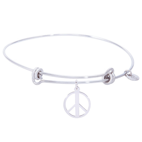 Sterling Silver Balanced Bangle Bracelet With Peace Symbol Charm