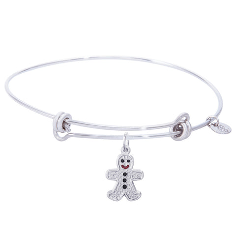 Sterling Silver Balanced Bangle Bracelet With Gingerbread Man Charm