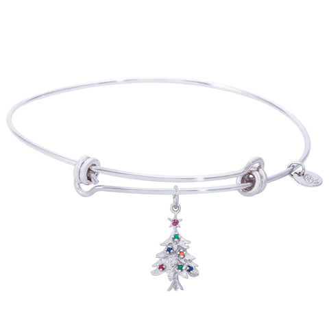 Sterling Silver Balanced Bangle Bracelet With Christmas Tree Charm