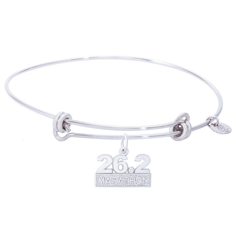 Sterling Silver Balanced Bangle Bracelet With Marathon 26.2 W/Diamond Charm