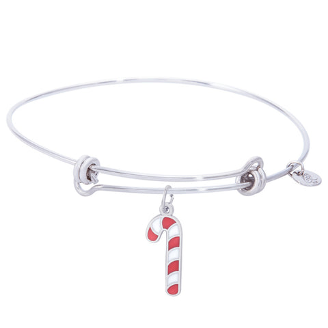 Sterling Silver Balanced Bangle Bracelet With Candy Cane W/Color Charm