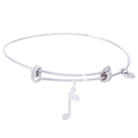 Sterling Silver Balanced Bangle Bracelet With Music Note Charm