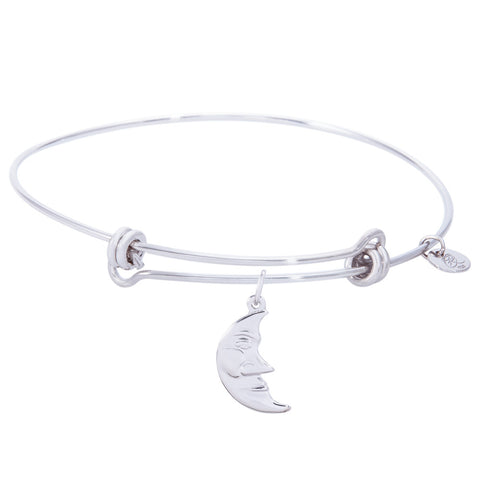 Sterling Silver Balanced Bangle Bracelet With Halfmoon Charm