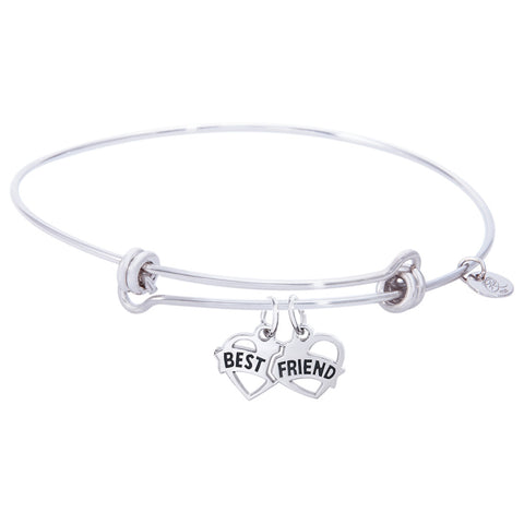Sterling Silver Balanced Bangle Bracelet With Best Friends Charm