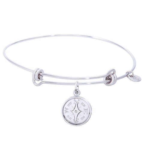 Sterling Silver Balanced Bangle Bracelet With Compass Charm