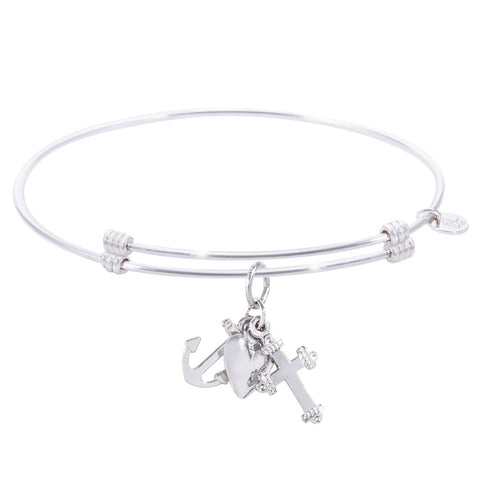 Sterling Silver Alluring Bangle Bracelet With Faith,Hope,Charity Charm