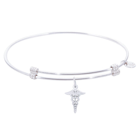 Sterling Silver Alluring Bangle Bracelet With Caduceus Charm