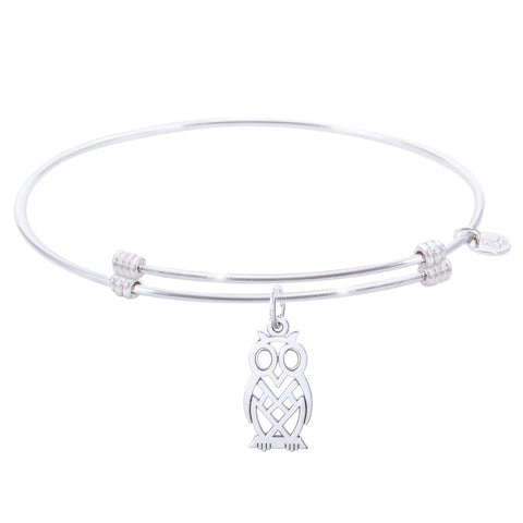 Sterling Silver Alluring Bangle Bracelet With Owl Charm