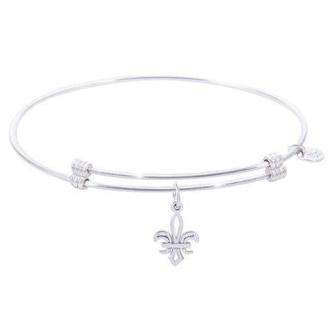Sterling Silver Alluring Bangle Bracelet With Fleur De Lis Charm