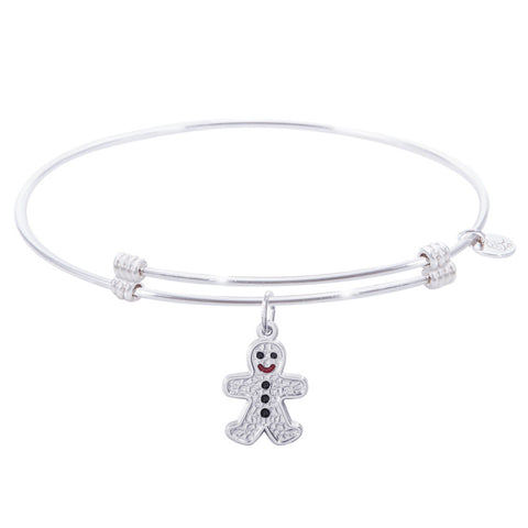 Sterling Silver Alluring Bangle Bracelet With Gingerbread Man Charm