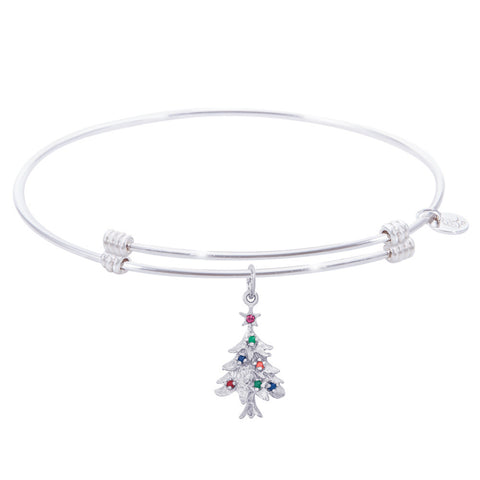 Sterling Silver Alluring Bangle Bracelet With Christmas Tree Charm