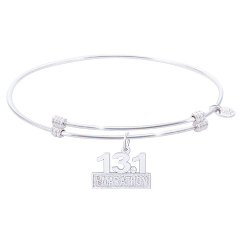 Sterling Silver Alluring Bangle Bracelet With Marathon 13.1 W/Diamond Charm