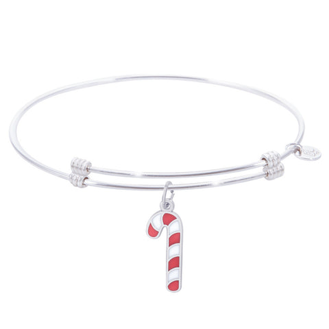 Sterling Silver Alluring Bangle Bracelet With Candy Cane W/Color Charm