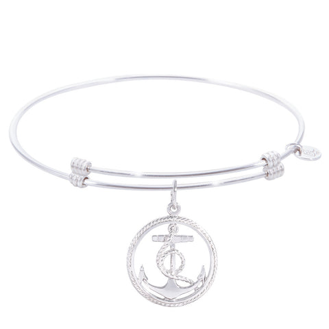 Sterling Silver Alluring Bangle Bracelet With Anchor Charm