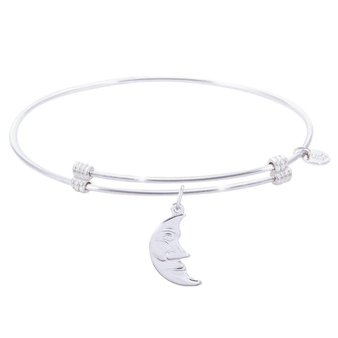 Sterling Silver Alluring Bangle Bracelet With Halfmoon Charm