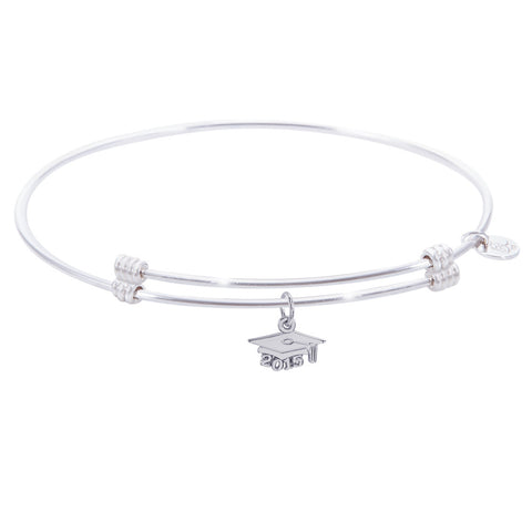 Sterling Silver Alluring Bangle Bracelet With Grad Cap 2015 Charm