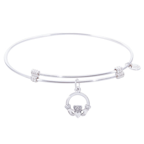 Sterling Silver Alluring Bangle Bracelet With Claddagh Charm