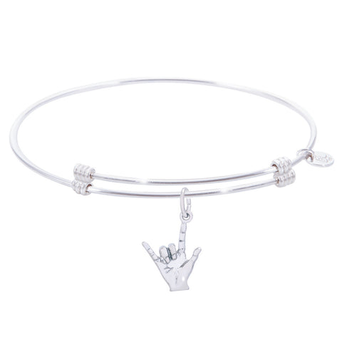 Sterling Silver Alluring Bangle Bracelet With I Love You Charm