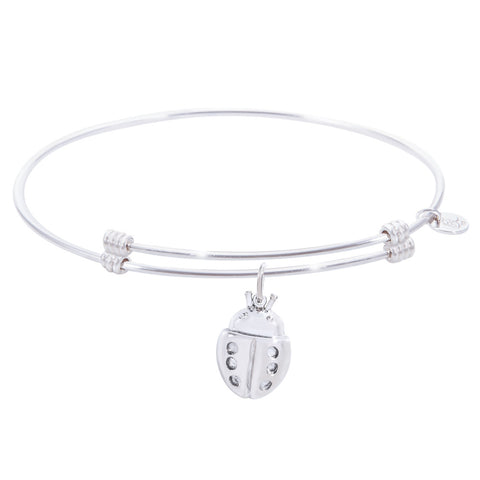 Sterling Silver Alluring Bangle Bracelet With Ladybug Charm