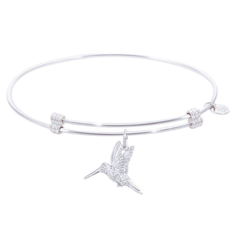 Sterling Silver Alluring Bangle Bracelet With Hummingbird Charm