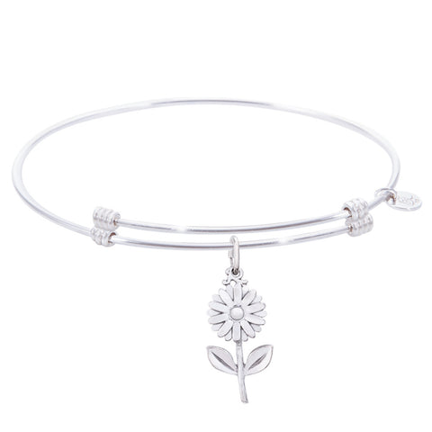 Sterling Silver Alluring Bangle Bracelet With Daisy Charm
