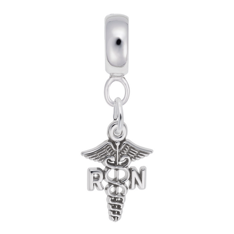 Rn Caduceus Charm Dangle Bead In Sterling Silver