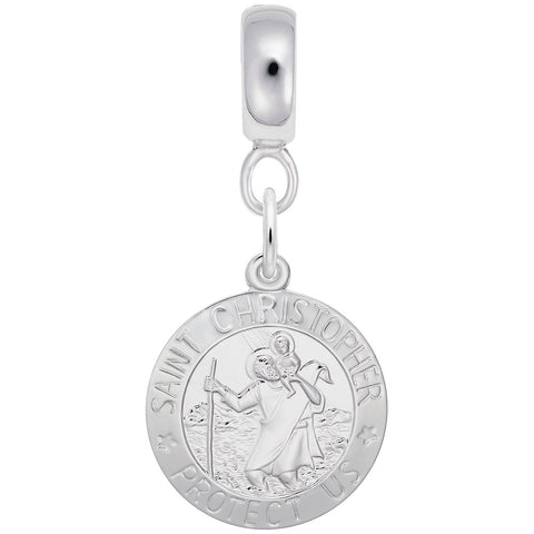 St. Christopher Charm Dangle Bead In Sterling Silver