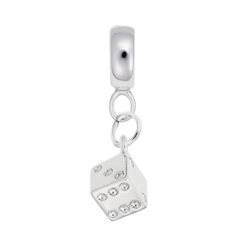 Dice Charm Dangle Bead In Sterling Silver