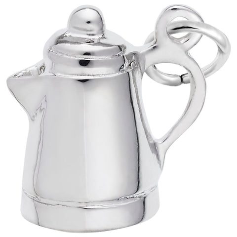 Coffee Pot Charm In 14K White Gold