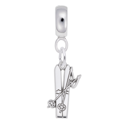 Skis Charm Dangle Bead In Sterling Silver
