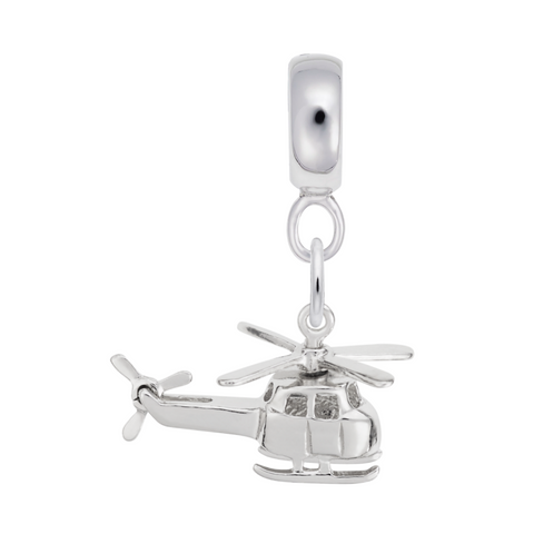 Helicopter Charm Dangle Bead In Sterling Silver