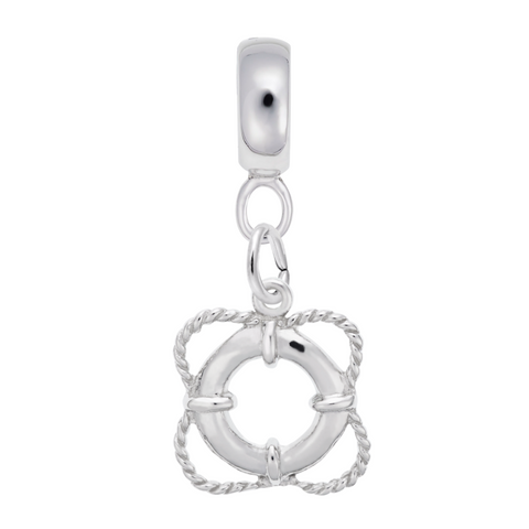 Life Preserver Charm Dangle Bead In Sterling Silver