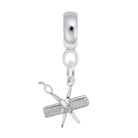 Comb And Scissors Charm Dangle Bead In Sterling Silver