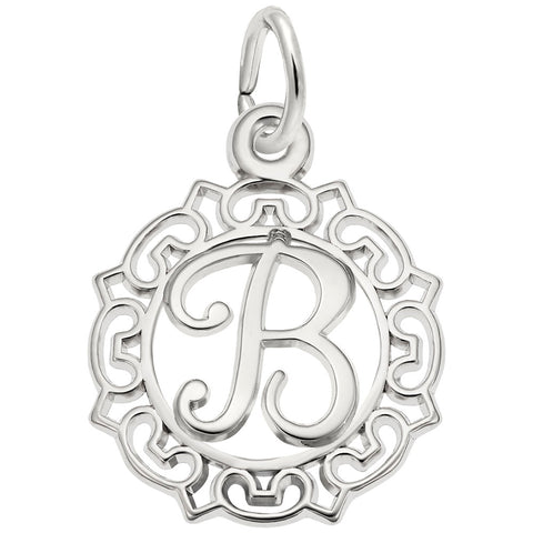 Initial B Charm In 14K White Gold