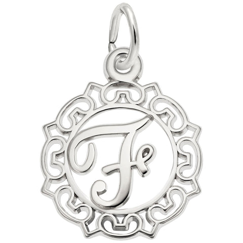 Initial F Charm In 14K White Gold