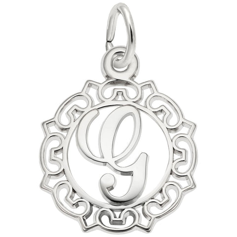 Initial G Charm In 14K White Gold