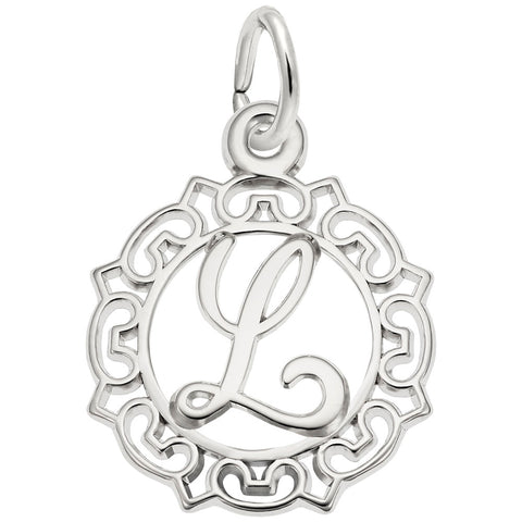 Initial L Charm In 14K White Gold