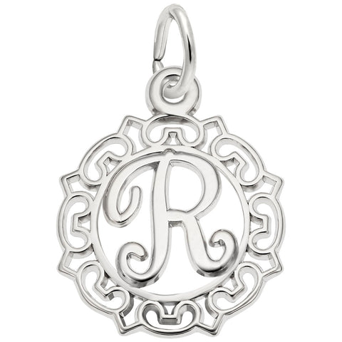 Initial R Charm In 14K White Gold