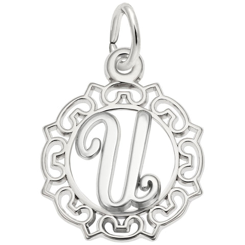 Initial U Charm In 14K White Gold