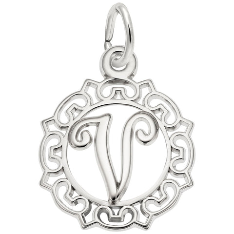 Initial V Charm In Sterling Silver