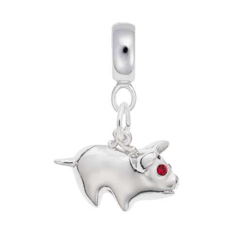 Piggy Bank Charm Dangle Bead In Sterling Silver