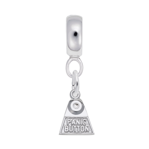 Panic Button Charm Dangle Bead In Sterling Silver